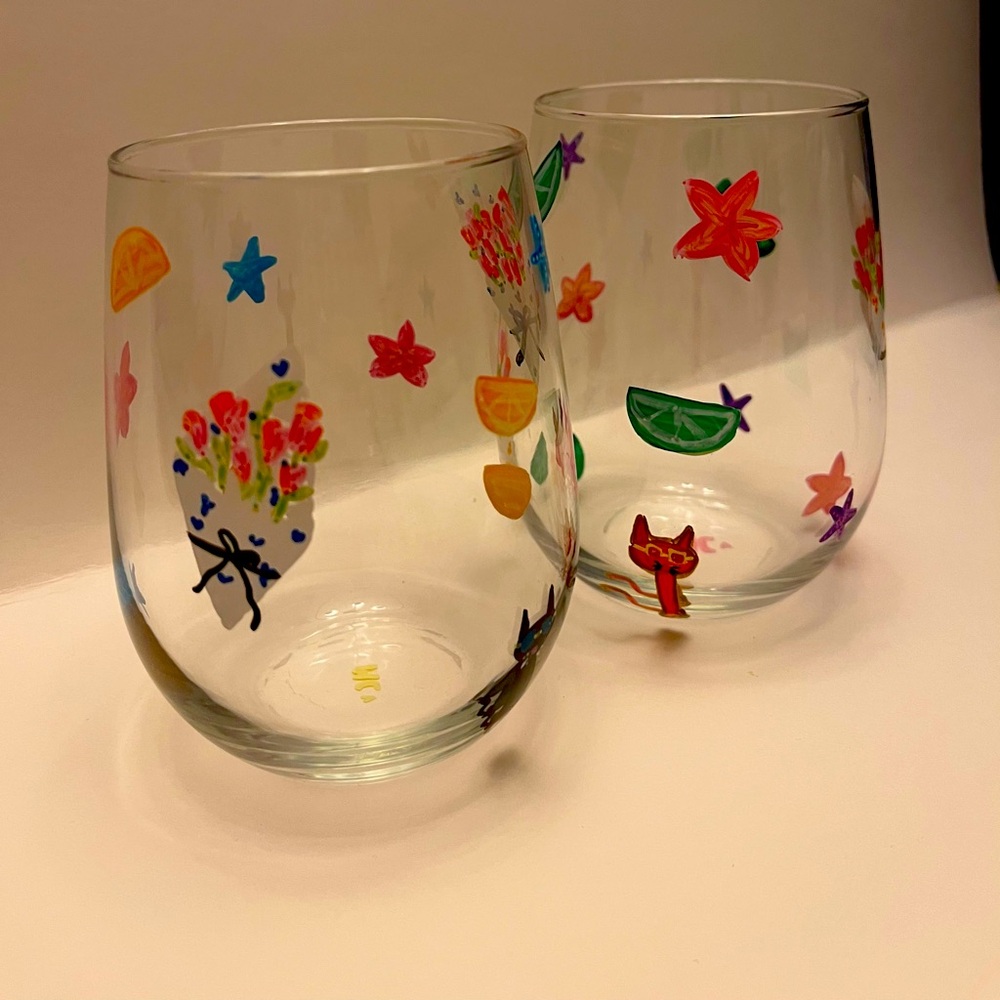 Beautiful hand painted set of wine glasses!